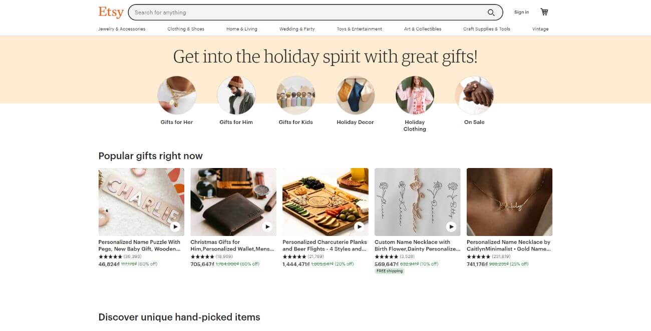 Etsy Homepage - Affiliate Program UK