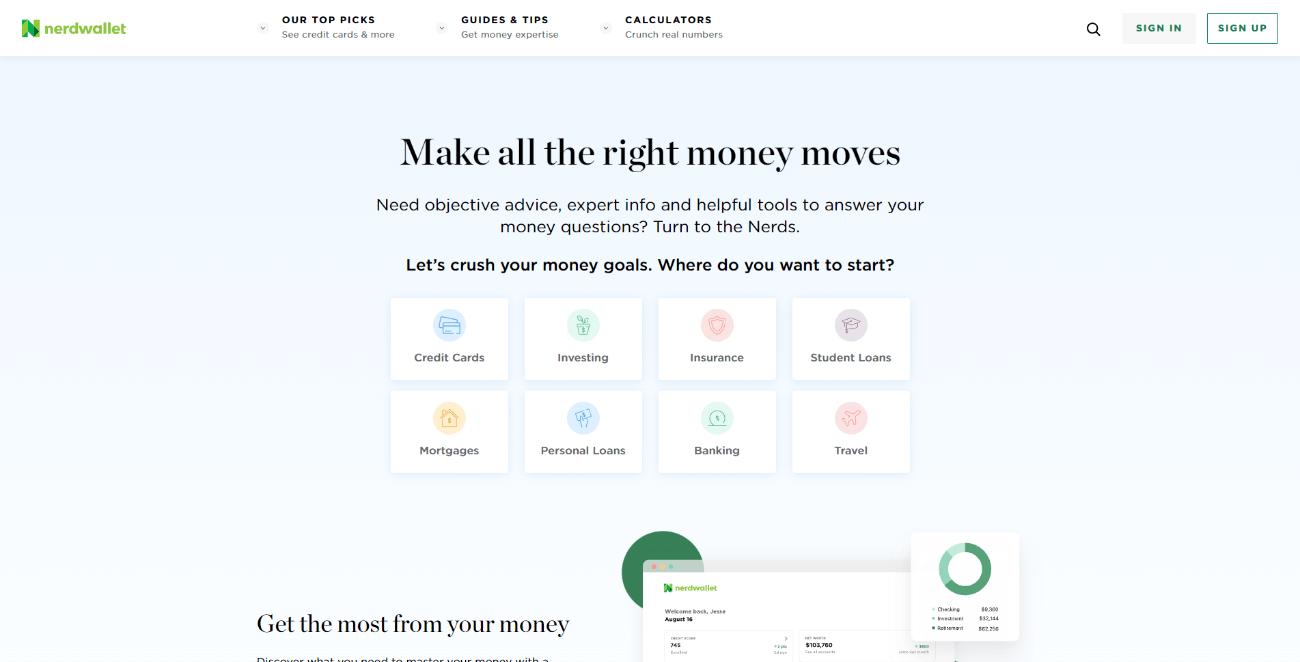 Affiliate website example: NerdWallet