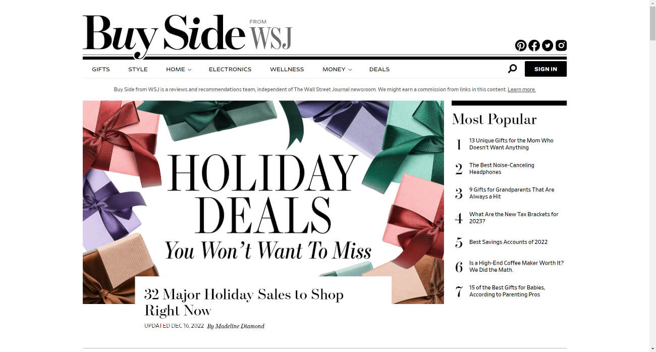 Buy Side from WSJ Amazon Affiliate Site Example