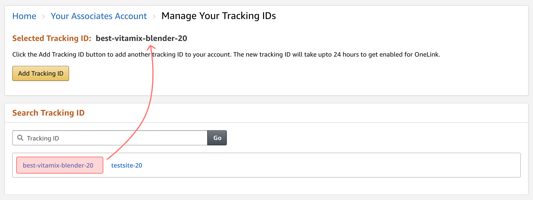 Create tracking ID for Amazon affiliate program