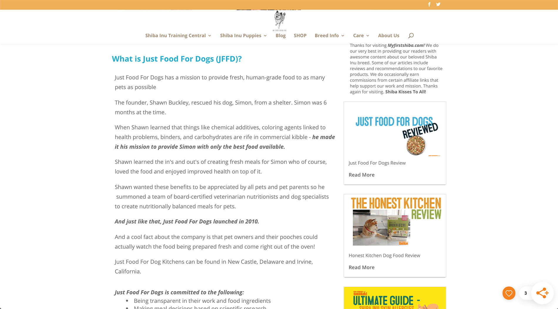 Affiliate Niche Site Example - Dog Food Advisor 