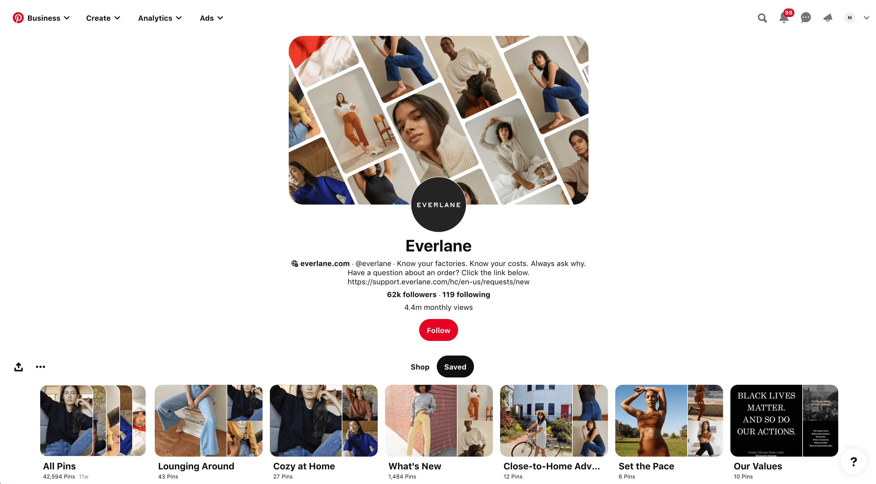 Pinterest Profile page