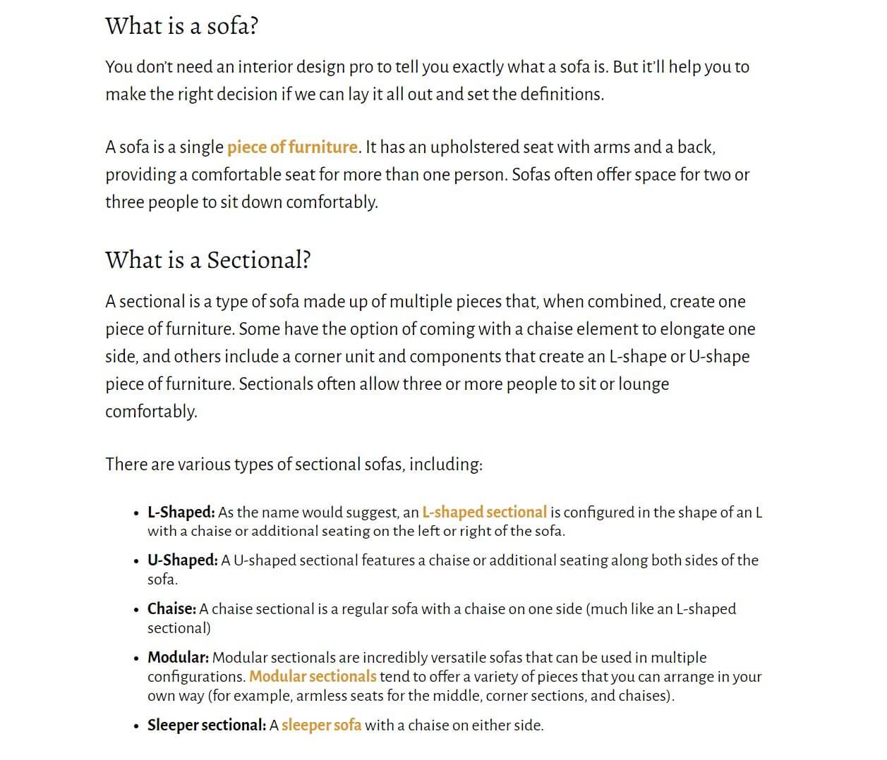 Overview in product comparison