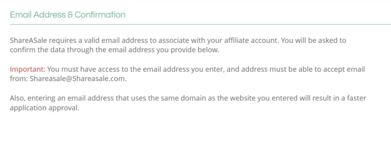 ShareASale Affiliates Confirm Email Address