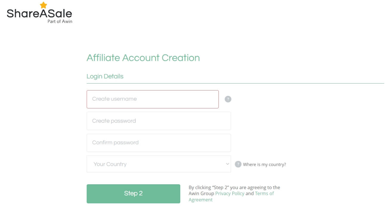 Create New Account in ShareASale Signup Page