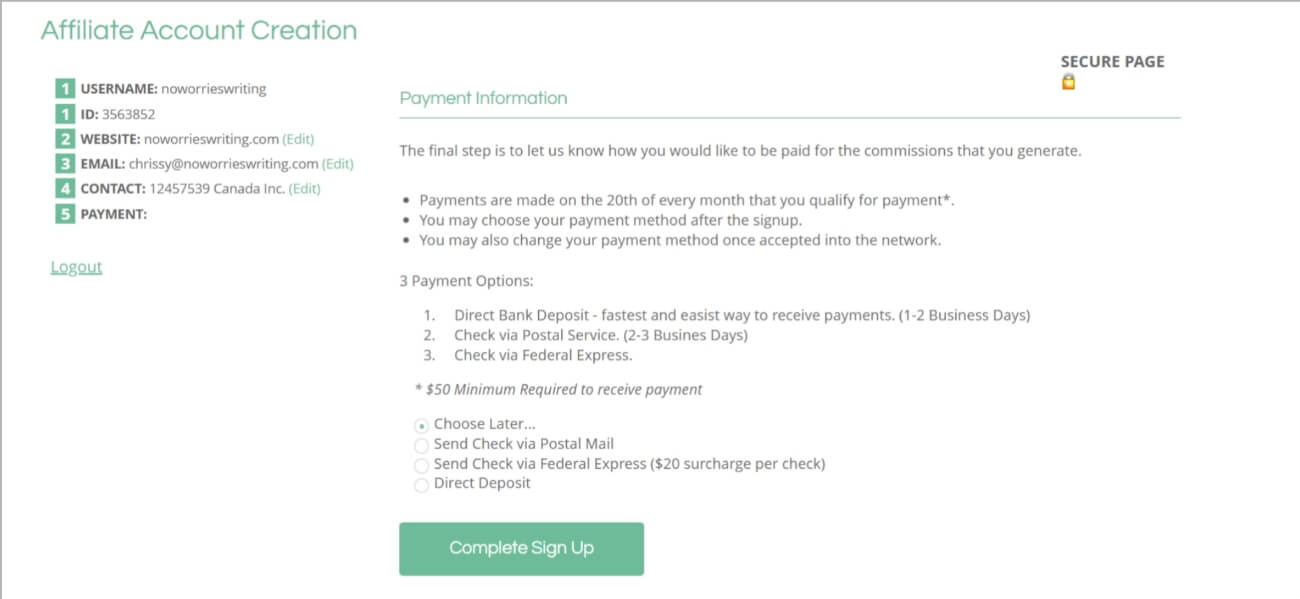 Confirm ShareASale Payment Details 