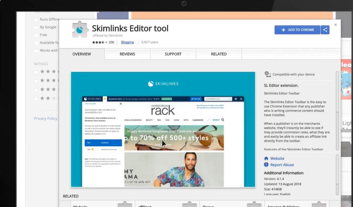 Skimlinks editor toolbar