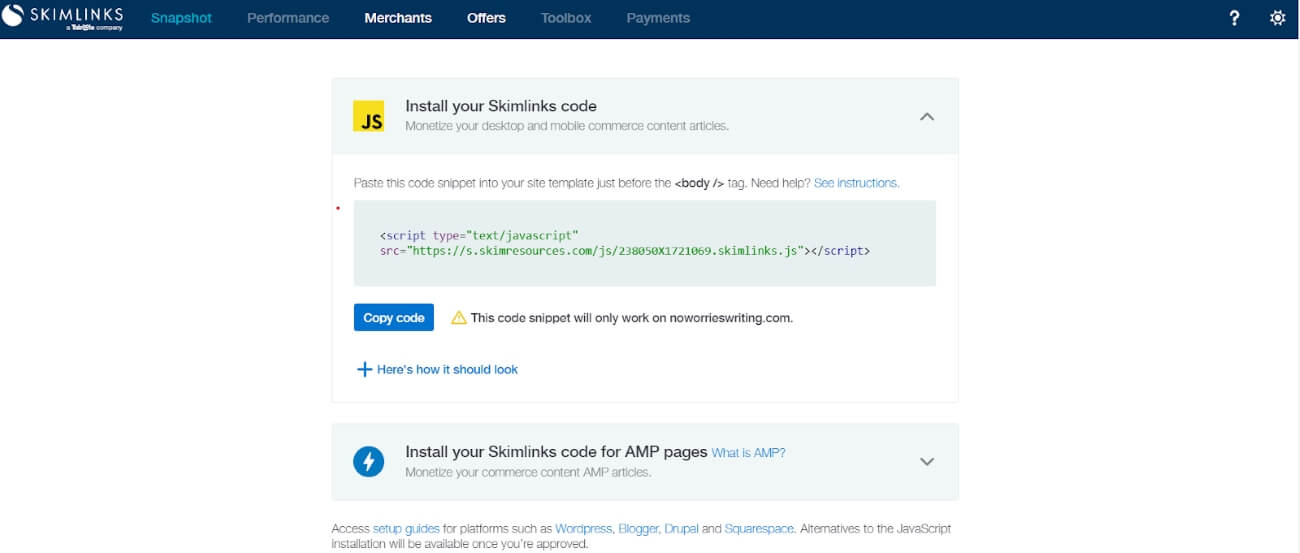 JavaScript Snippet for Skimlinks Affiliates