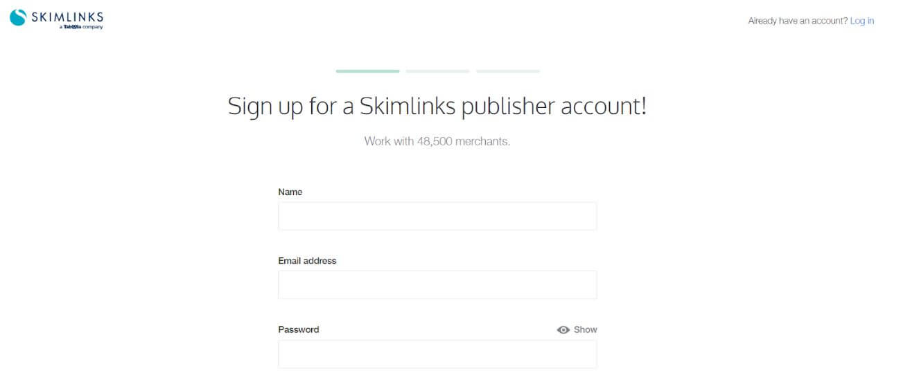 Skimlinks sign-up page 