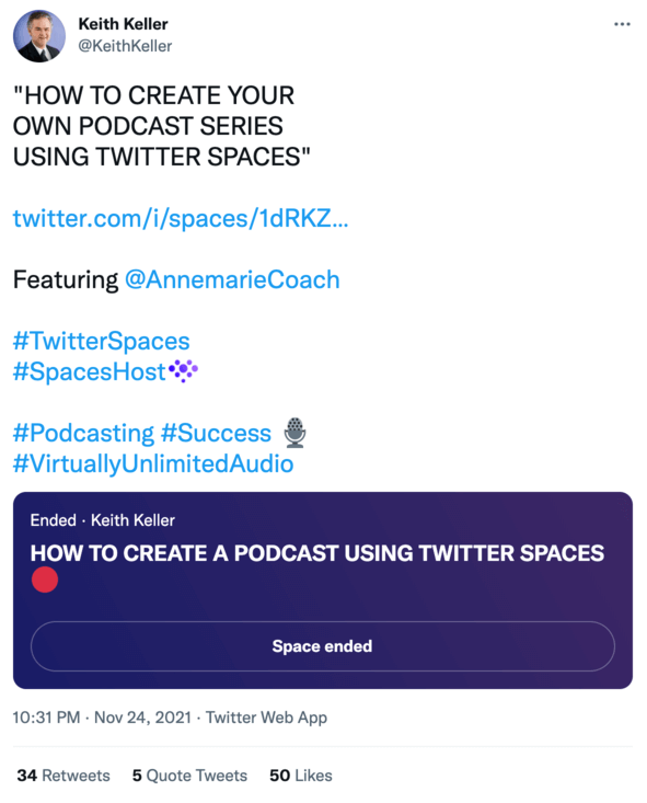 Twitter affiliate example for spaces
