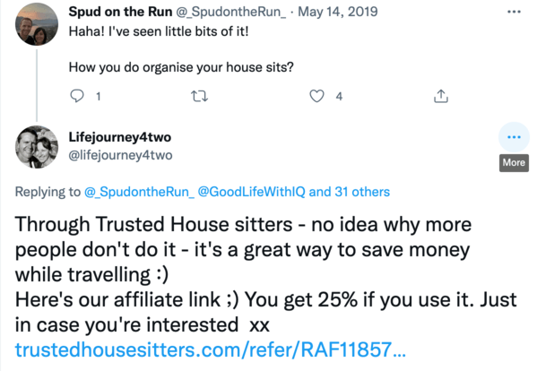 Twitter affiliate example of a response thread